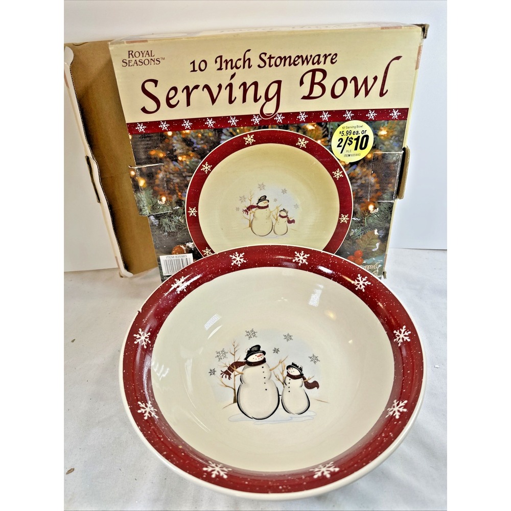Royal Seasons Snowman Christmas 10" Serving Bowl Retired Pattern New in Box